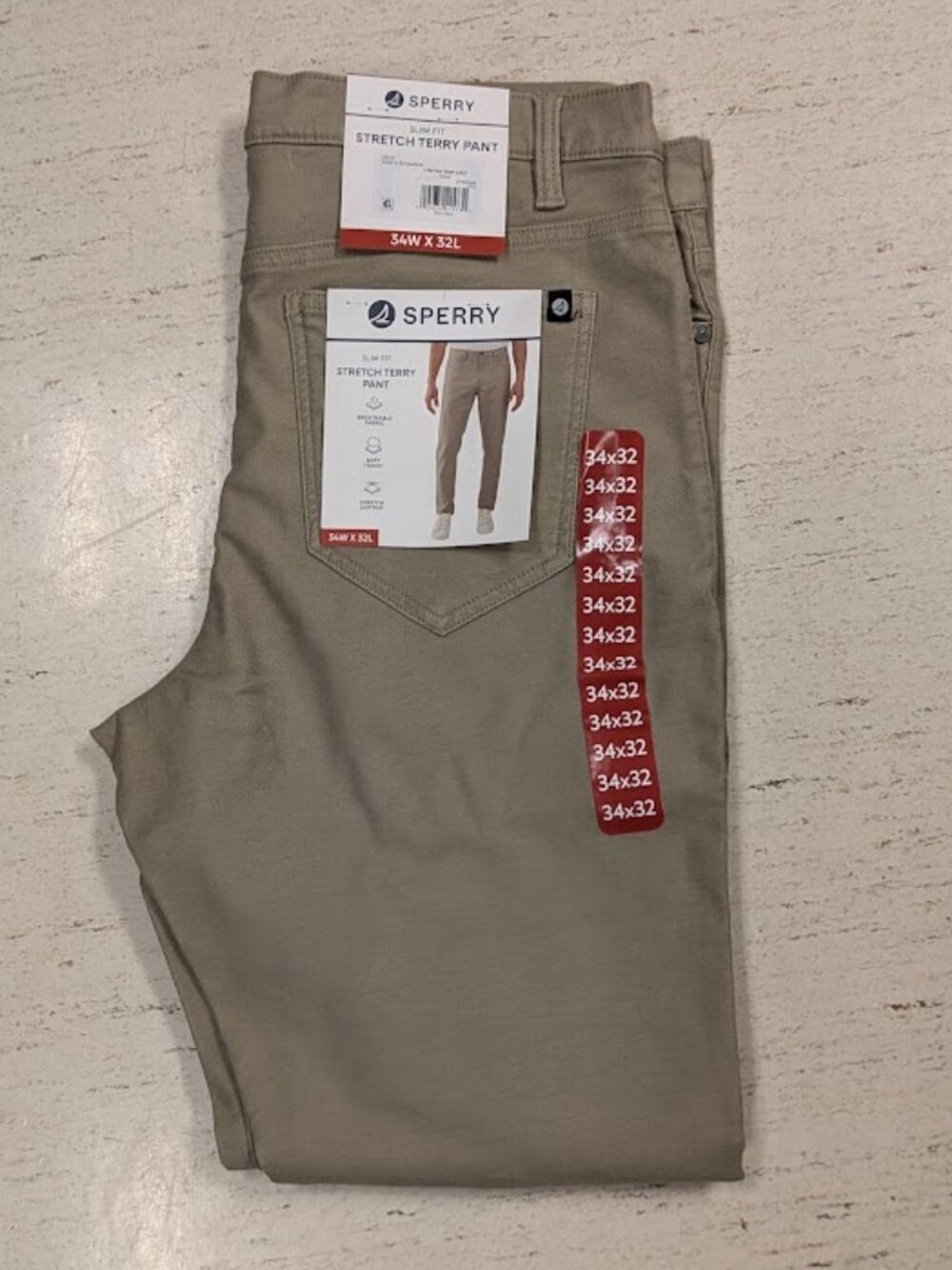 Sperry Stretch Terry Pant 34x32 Khaki, Slim Fit